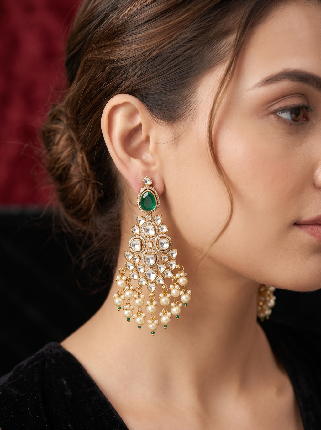 Zuleikha Emerald Polki Chandbali Earrings