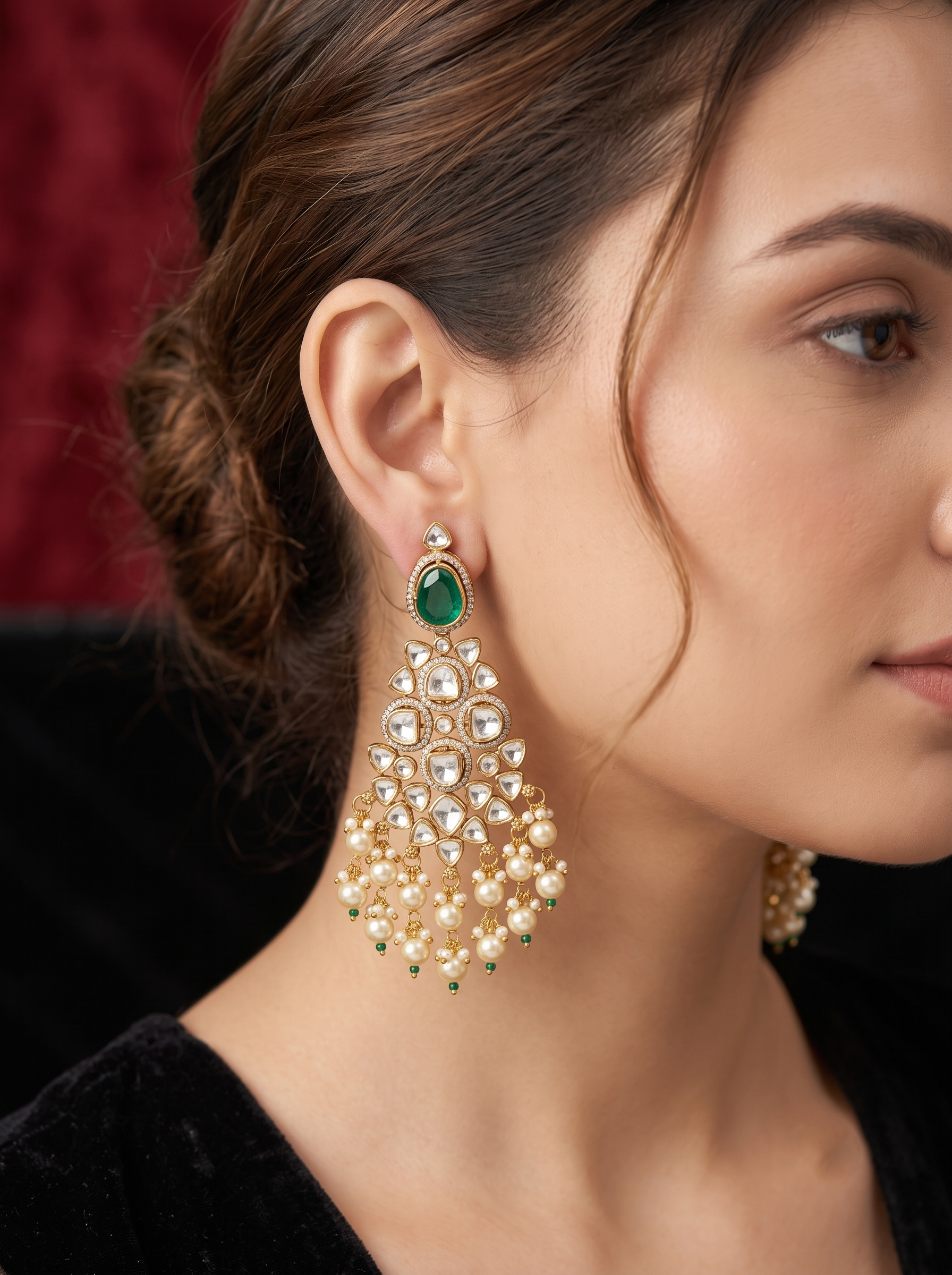 Zuleikha Emerald Polki Chandbali Earrings