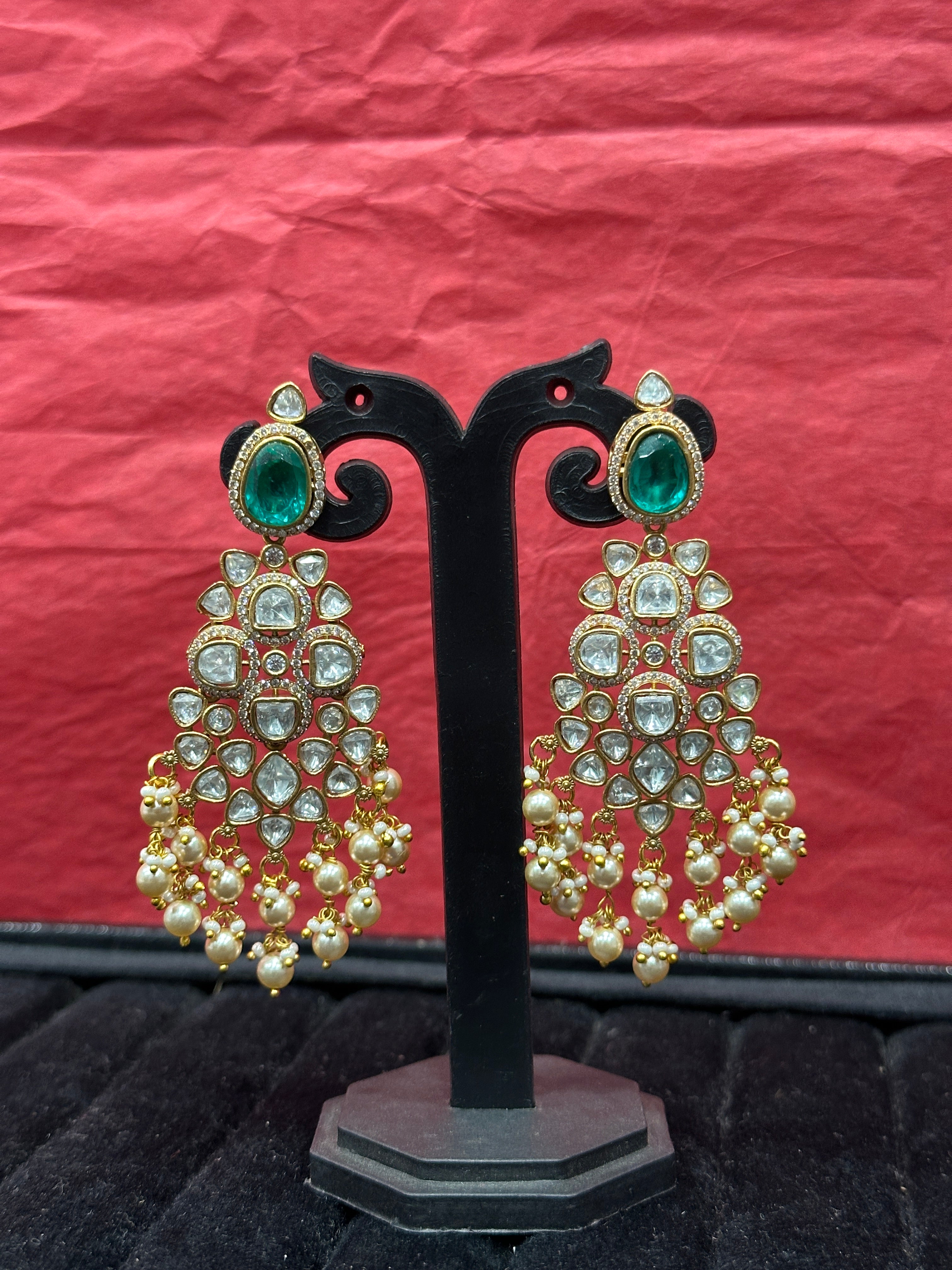 Zuleikha Emerald Polki Chandbali Earrings