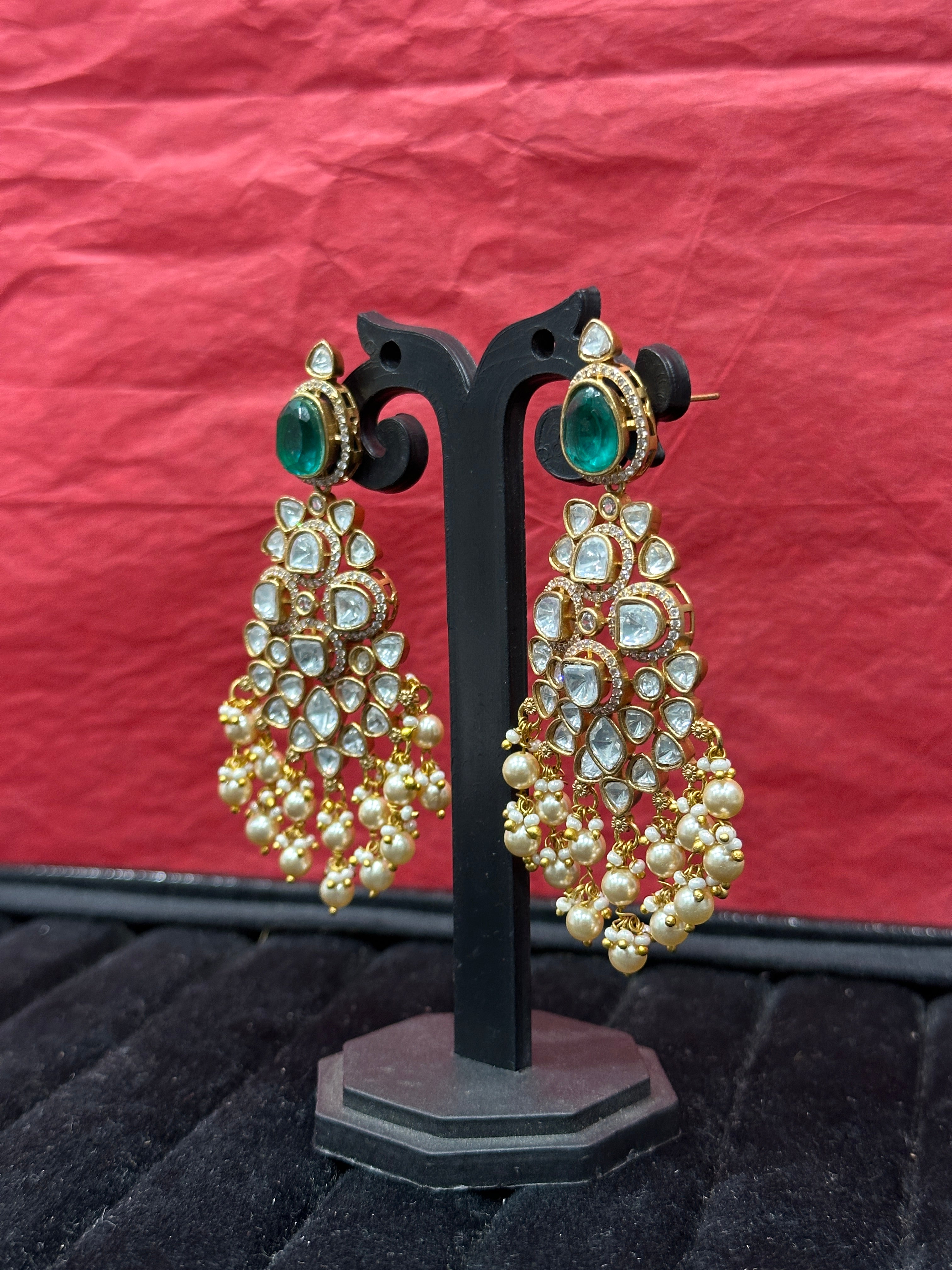 Zuleikha Emerald Polki Chandbali Earrings