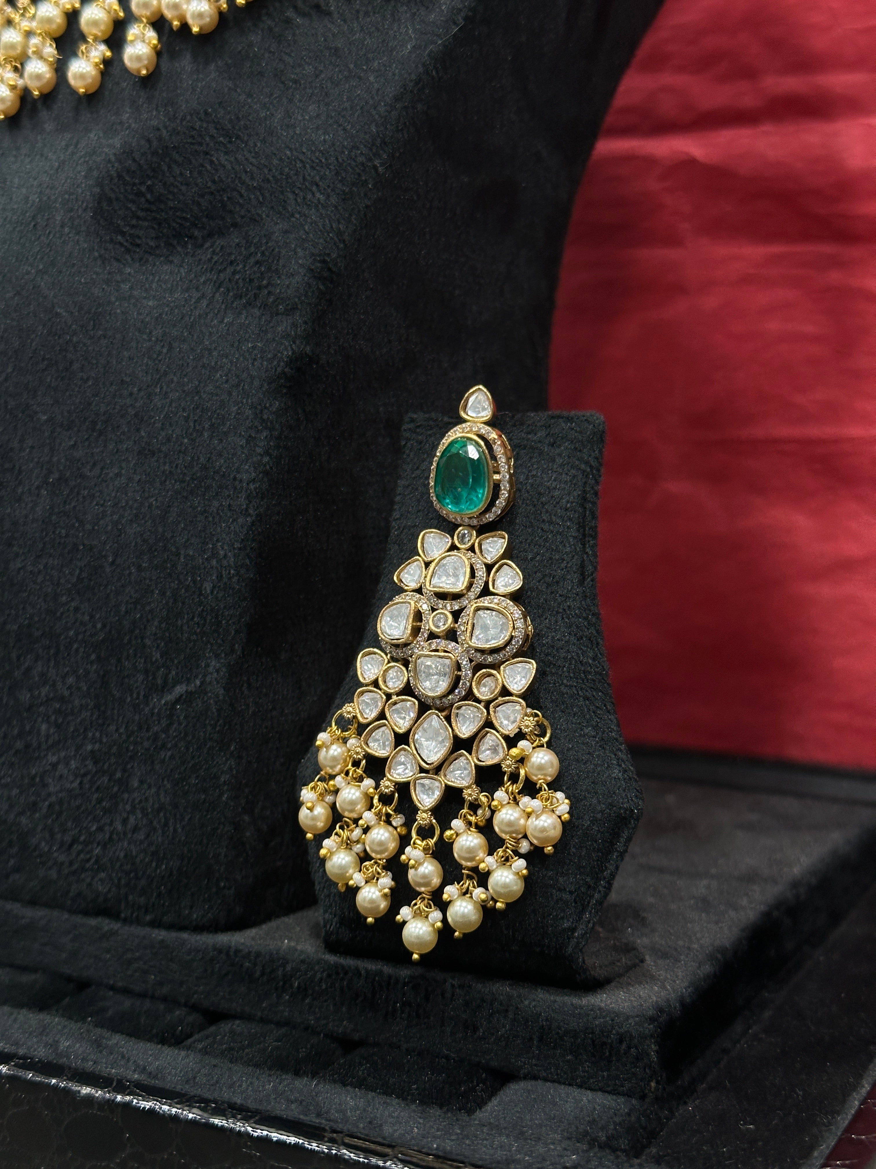 Zuleikha Emerald Polki Chandbali Earrings