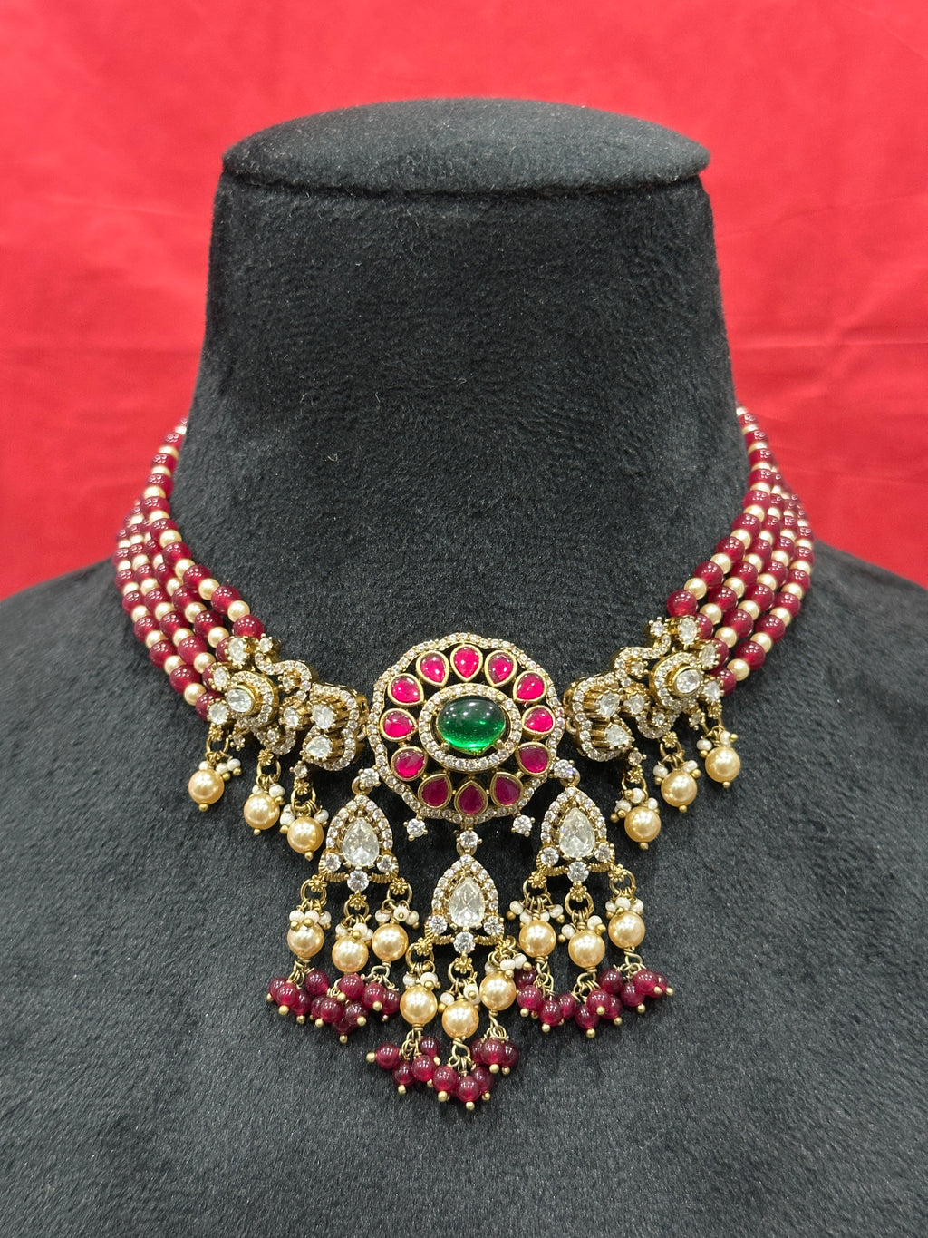 Raniya Ruby Polki Pendant Necklace Set