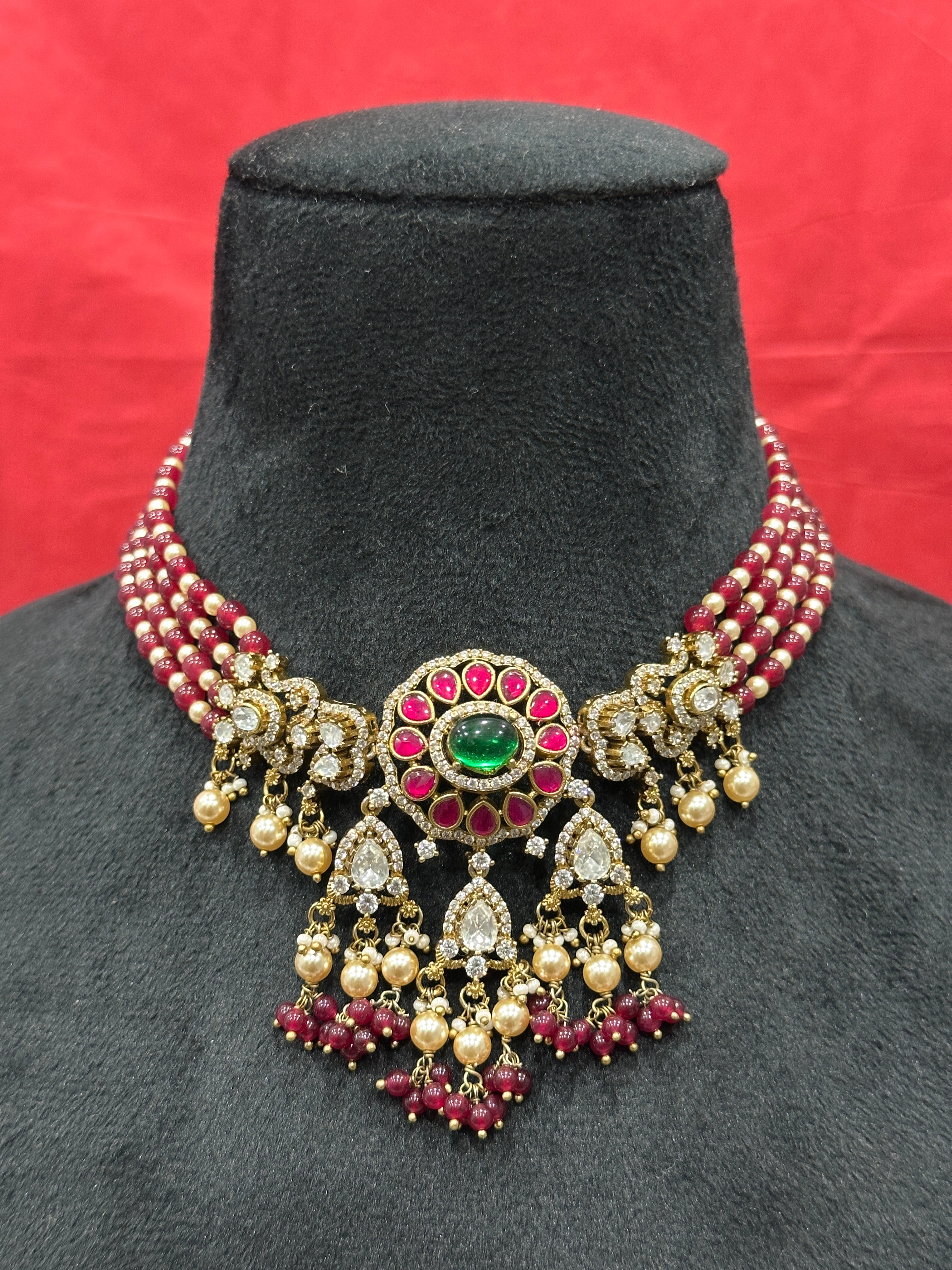 Raniya Ruby Polki Pendant Necklace Set