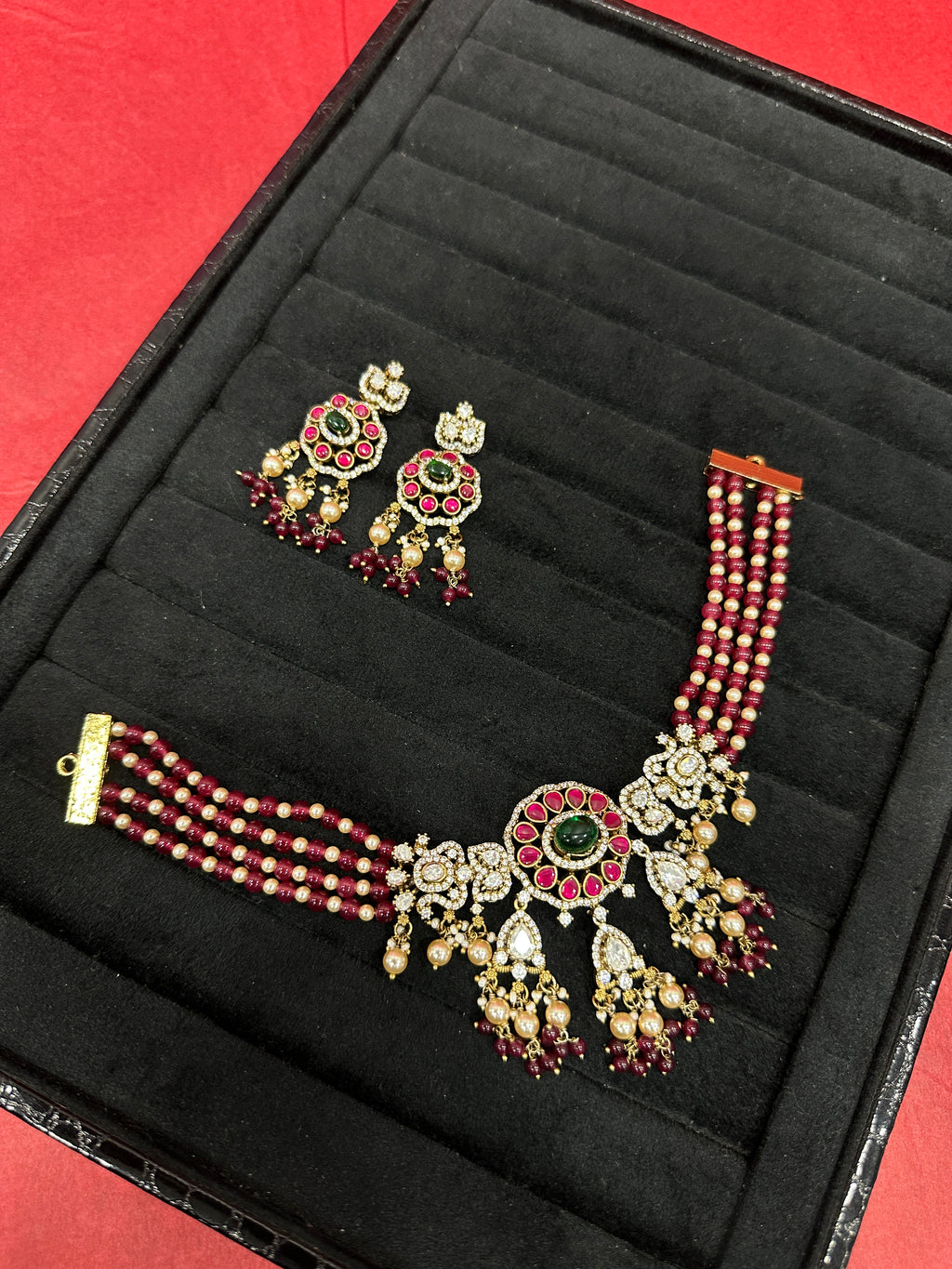 Raniya Ruby Polki Pendant Necklace Set