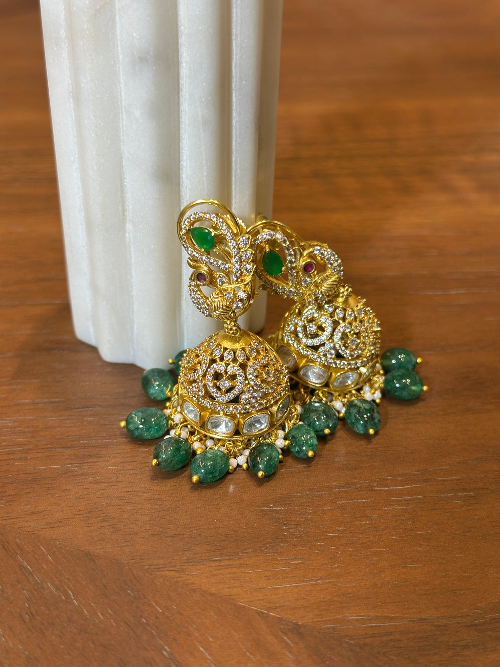 Mayuri Peacock Polki Jhumka Earrings