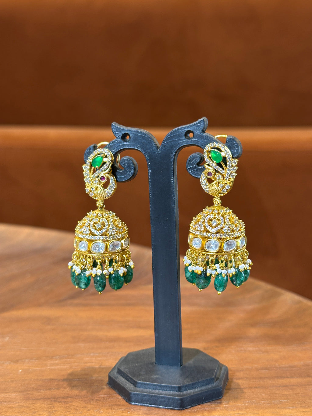 Mayuri Peacock Polki Jhumka Earrings