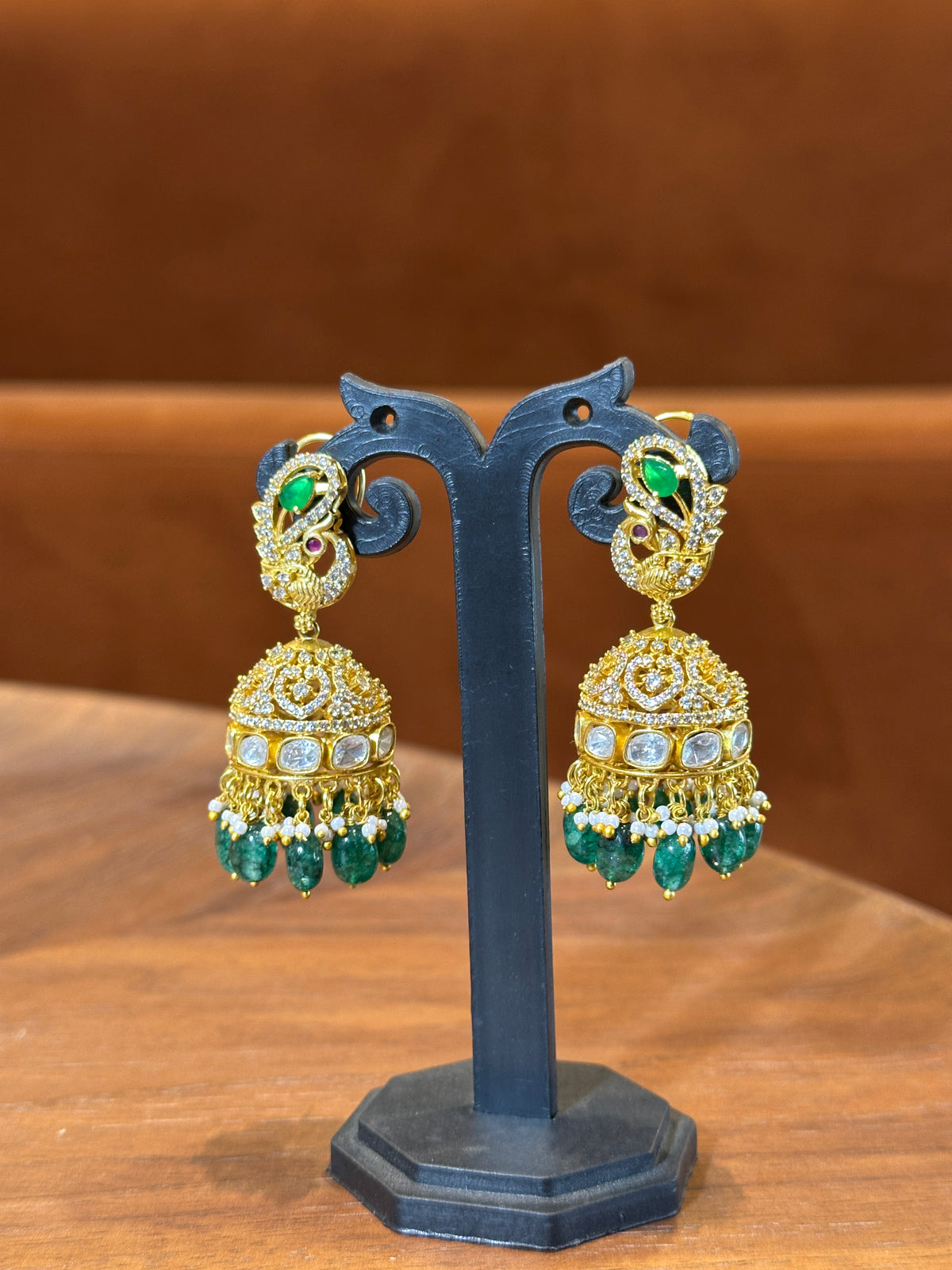 Mayuri Peacock Polki Jhumka Earrings