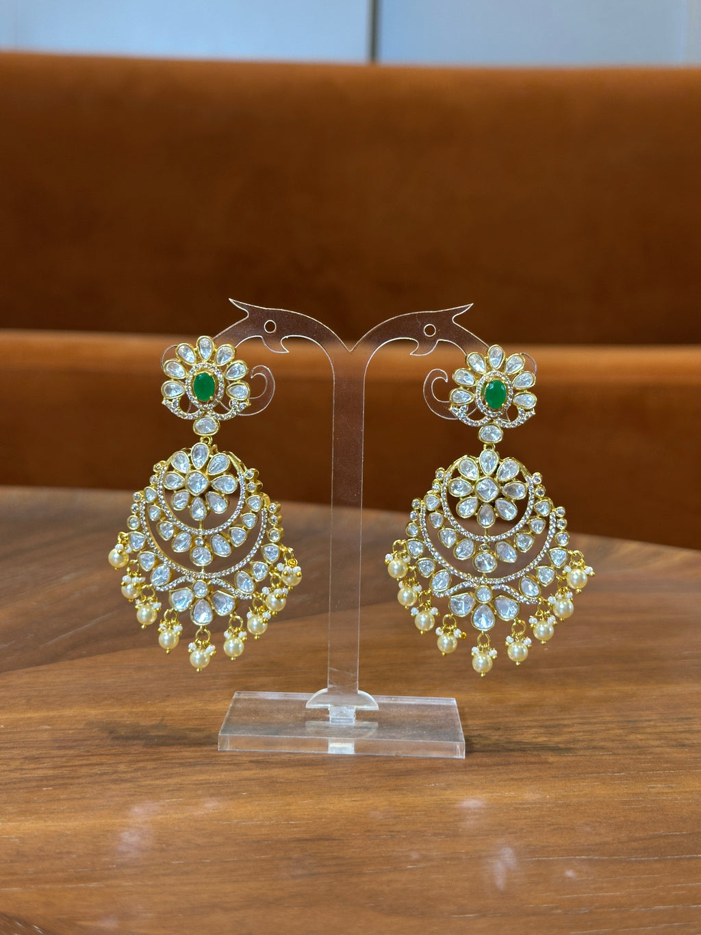 Sana Emerald Polki Chandbali Earrings