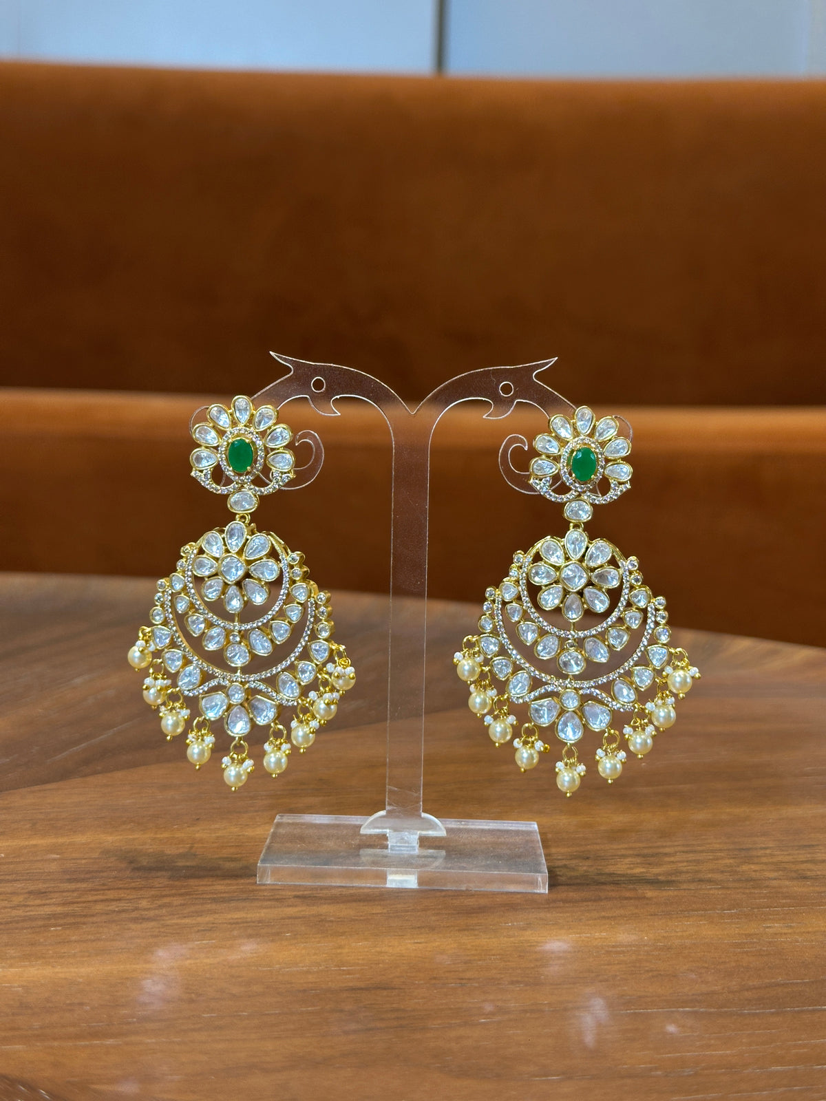 Sana Emerald Polki Chandbali Earrings
