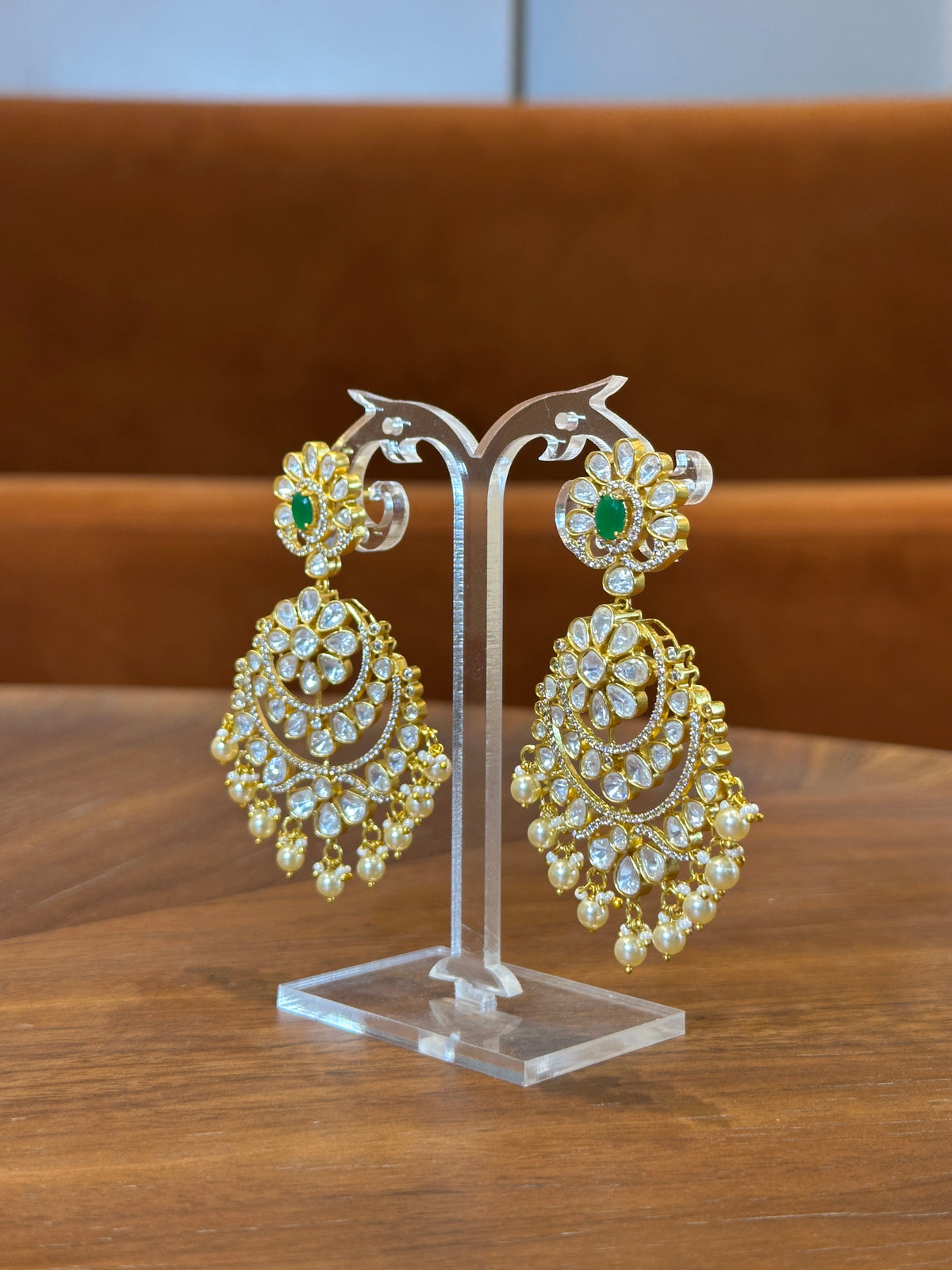 Sana Emerald Polki Chandbali Earrings