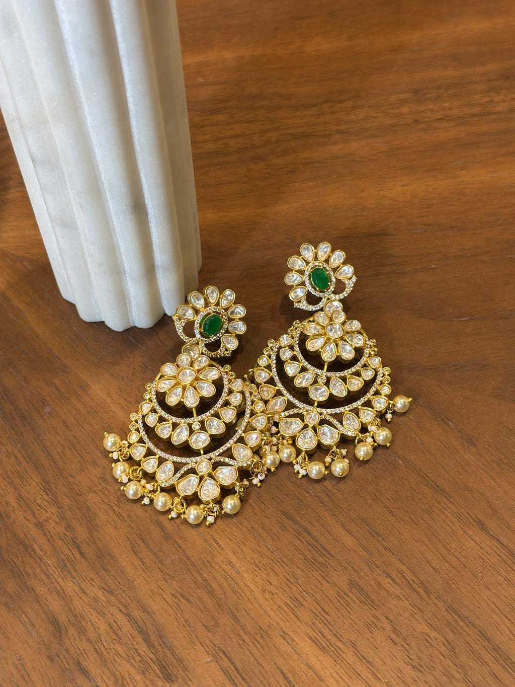 Sana Emerald Polki Chandbali Earrings