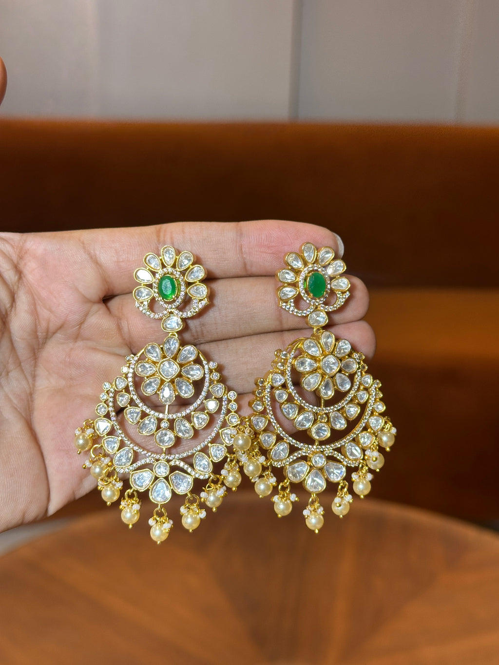 Sana Emerald Polki Chandbali Earrings