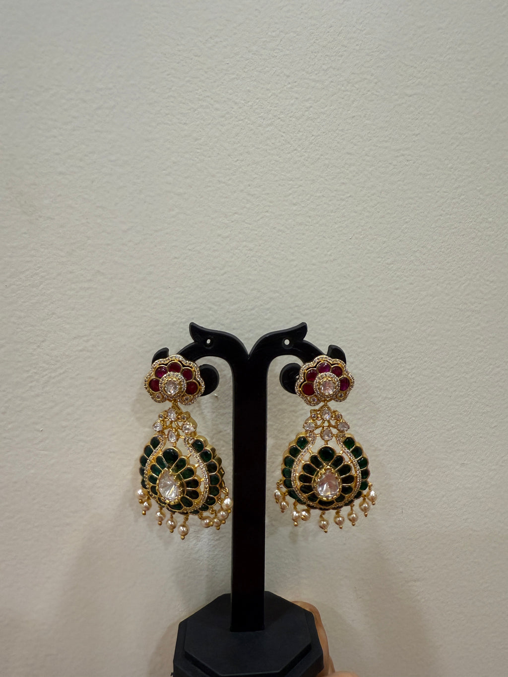 Beautiful Chandbali Earrings with Emerald Stone & Pearl Drops