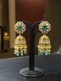 Polki Jhumka Earrings with Floral Stud Top & Pearl Drops