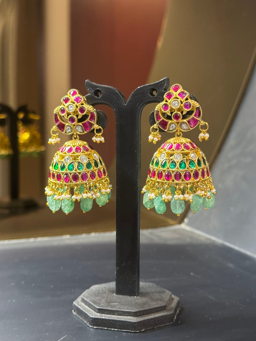 Ruby Kundan Peacock Choker & Jhumka Set