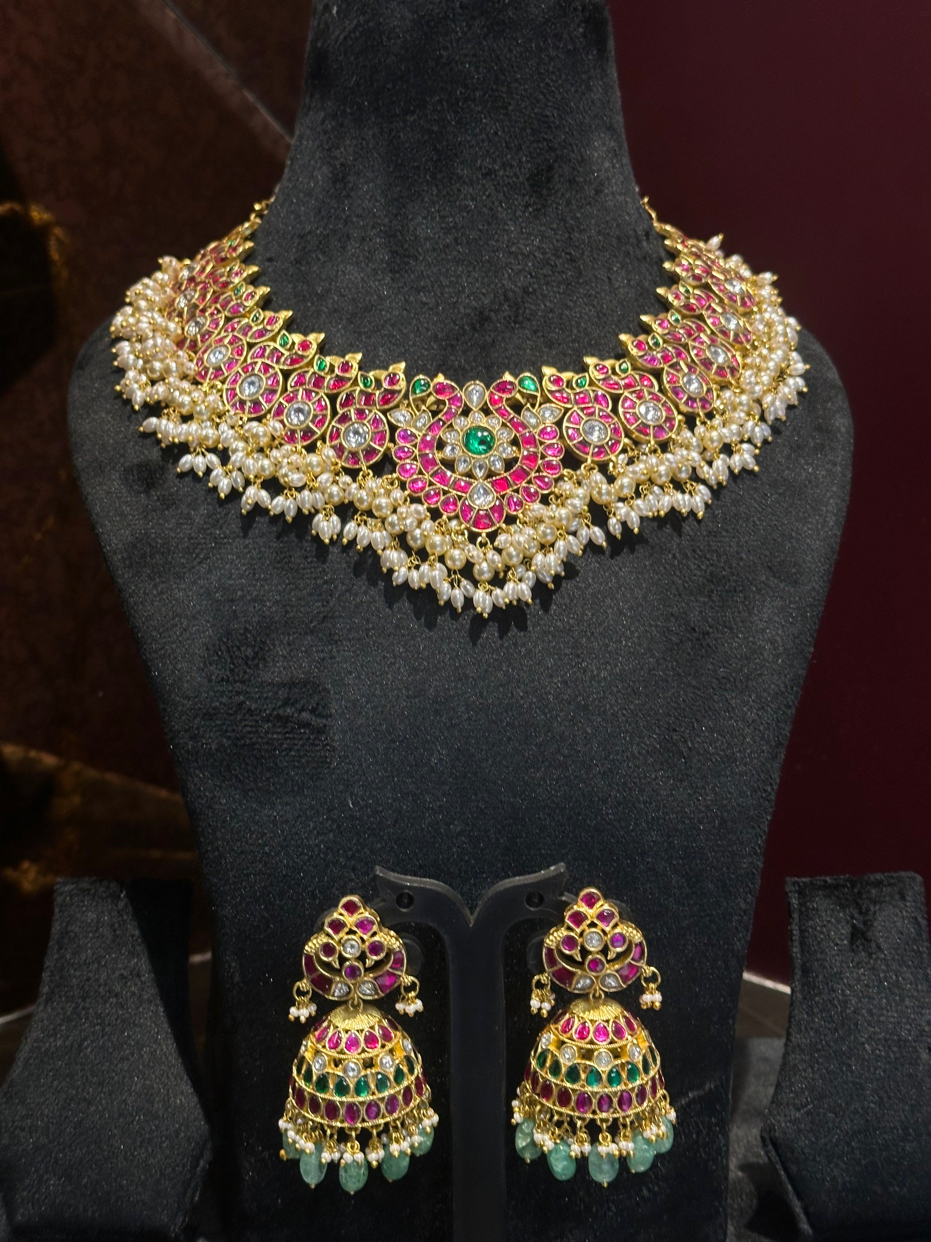Ruby Kundan Peacock Choker & Jhumka Set
