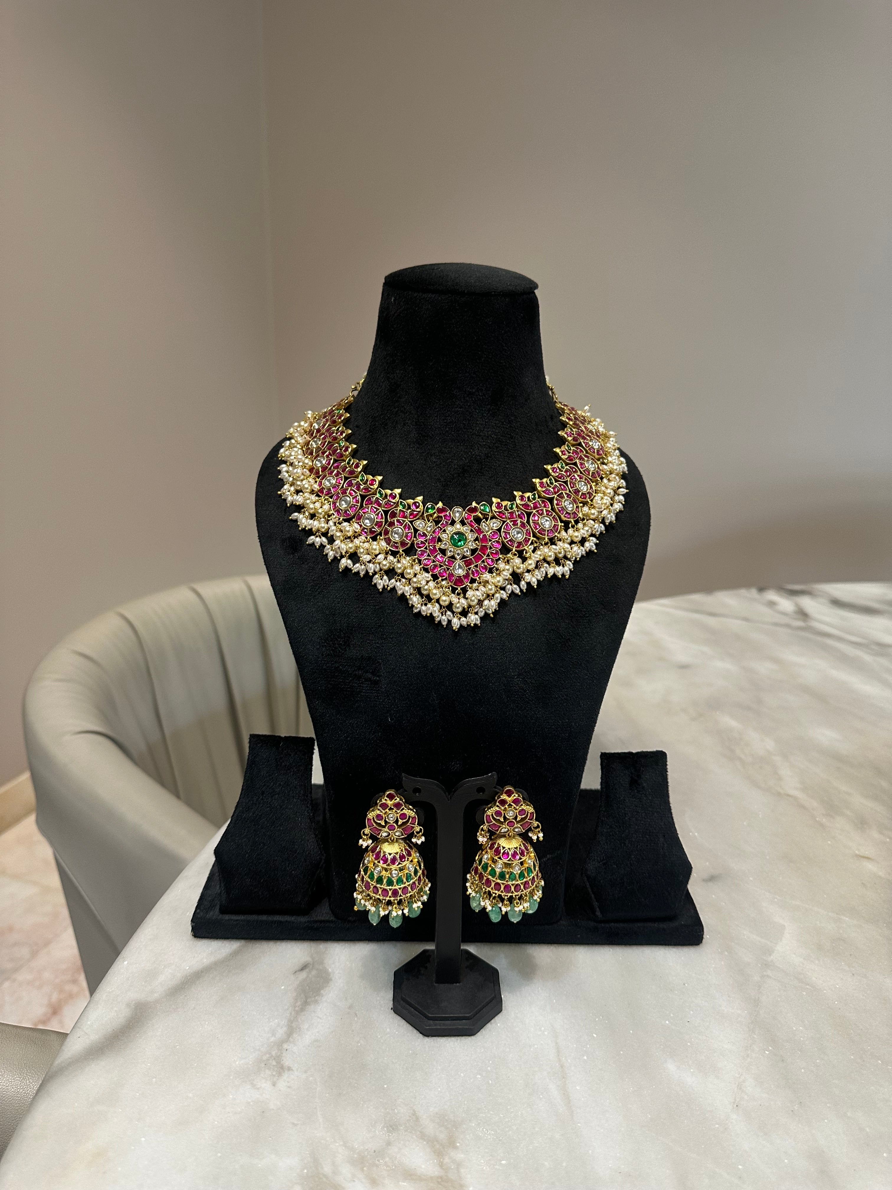 Ruby Kundan Peacock Choker & Jhumka Set