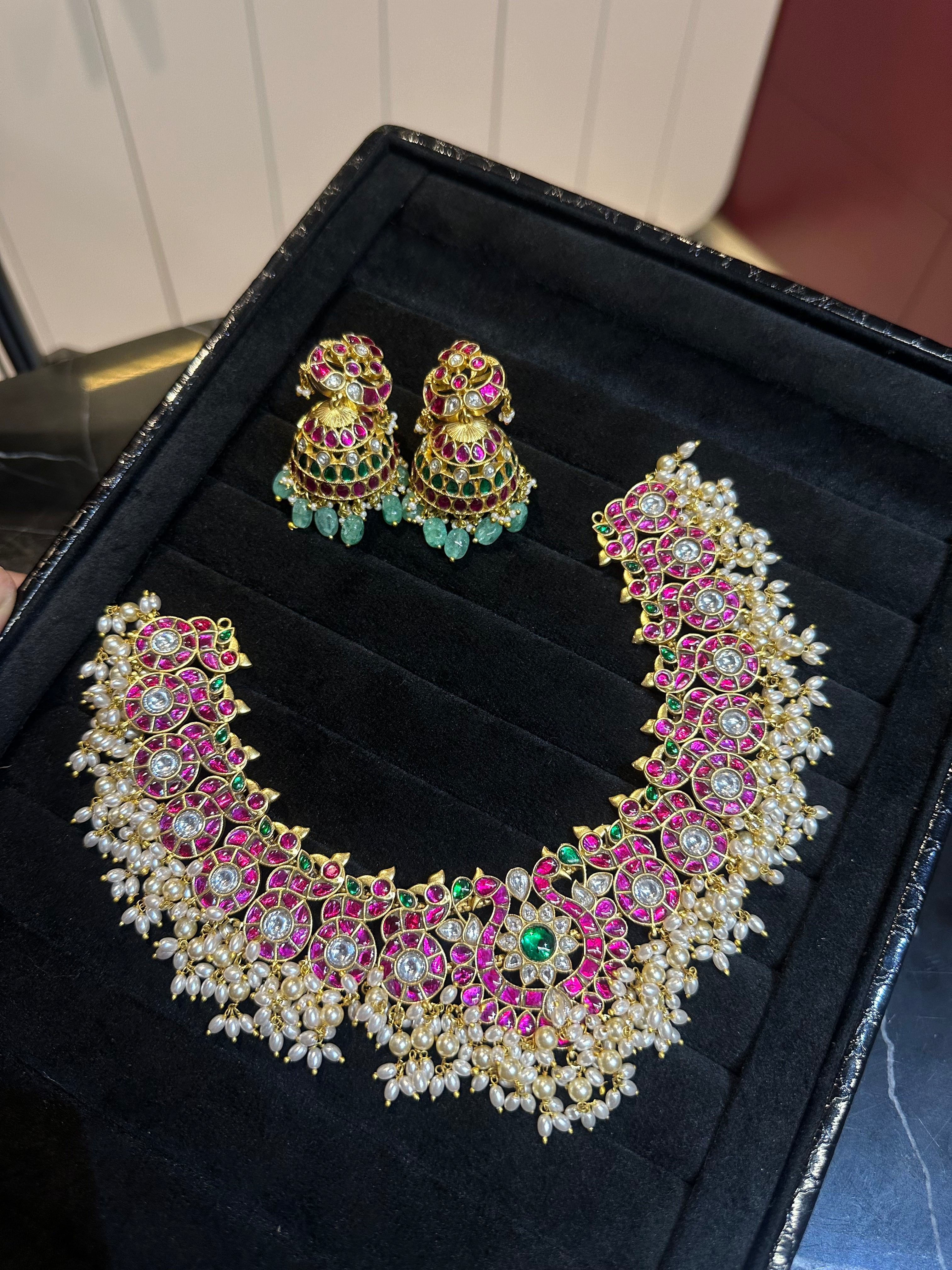 Ruby Kundan Peacock Choker & Jhumka Set